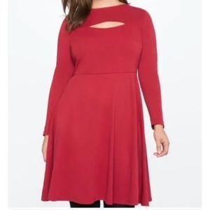 Eloquii Red Fit and Flare Open Keyhole Front Midi Dress SZ 16